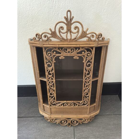 Vintage Homco Syroco Faux Rattan Bamboo Plastic Ornate Wall Cabinet 3609 - Picture 10 of 13